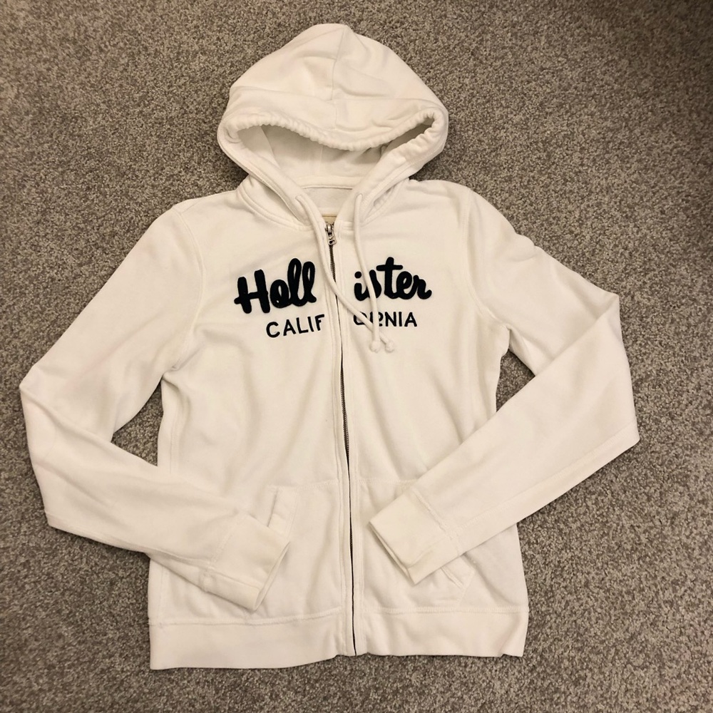 Hollister White Zip-Up Hoodie